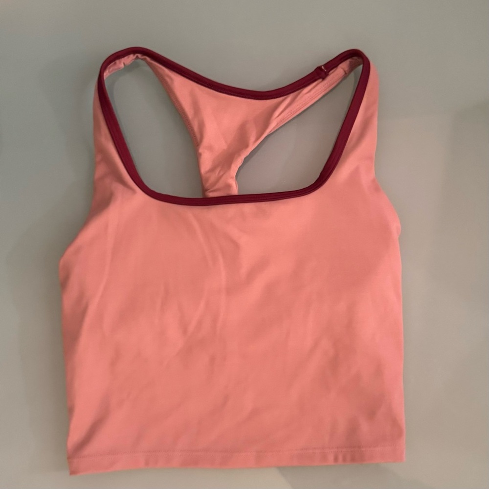 Gilly Hicks Coral Racerback Sports Bra with Maroon Trim